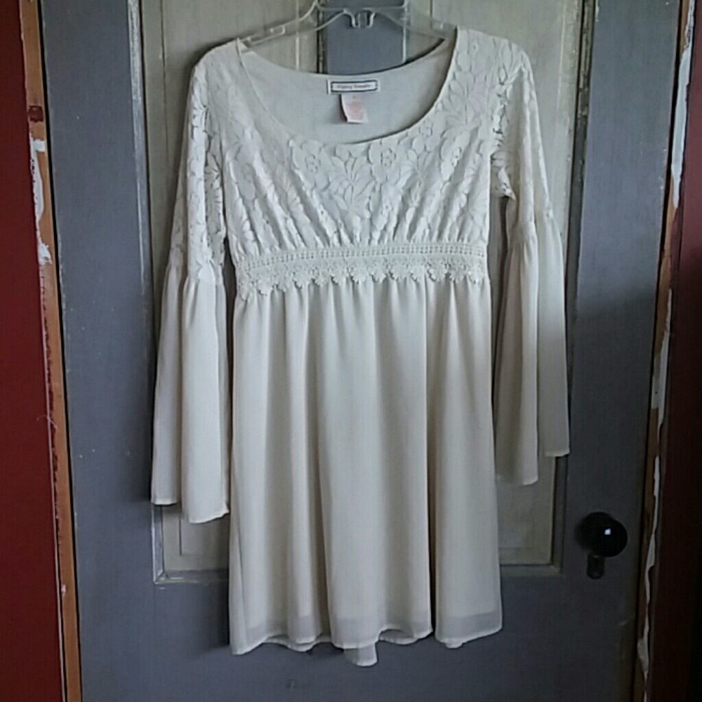 Flying Tomato Cream Lace Flowy Mini Dress